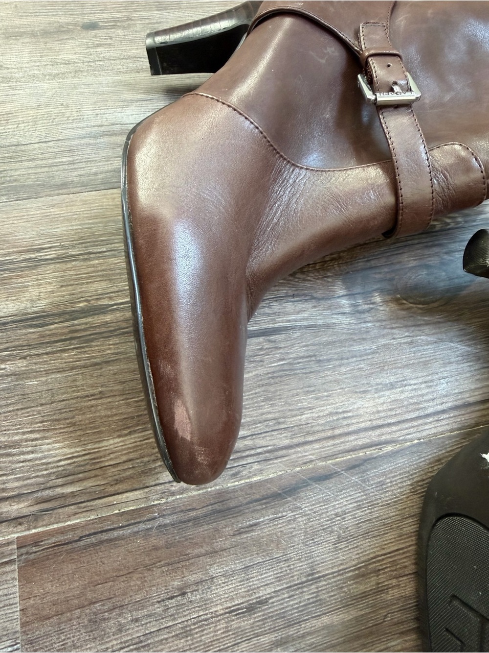 Women's Brown Leather Buckle Ankle Boots - Picture 8 of 8
